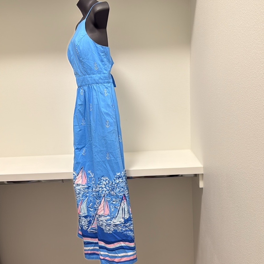 Lilly Pulitzer Charlese Cotton Halter Midi Dress Lunar Blue Womens Size 0 - Picture 6 of 15